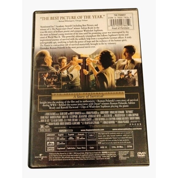 The Pianist DVD 2003 Widescreen Universal Studios Movie - Picture 2 of 4